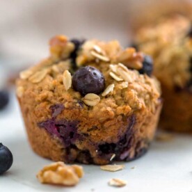 A close up of a Blueberry Oat Muffin