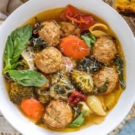 A bowl of Meatball and vegetable Soup