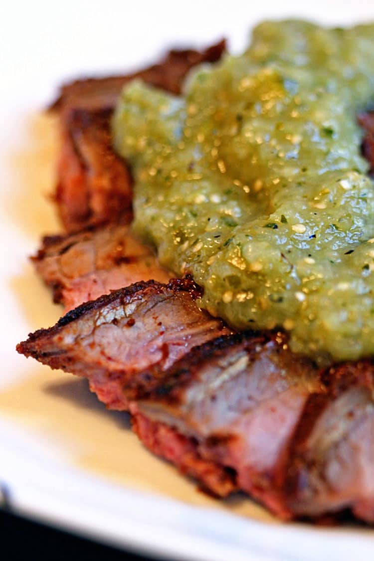Chili Lime Rubbed Flank Steak With Roasted Tomatillo Salsa Kevin Is Cooking
