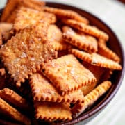 A bowl full of copycat Cheese-It Crackers