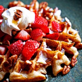 A close up of food, with sourdough Waffle