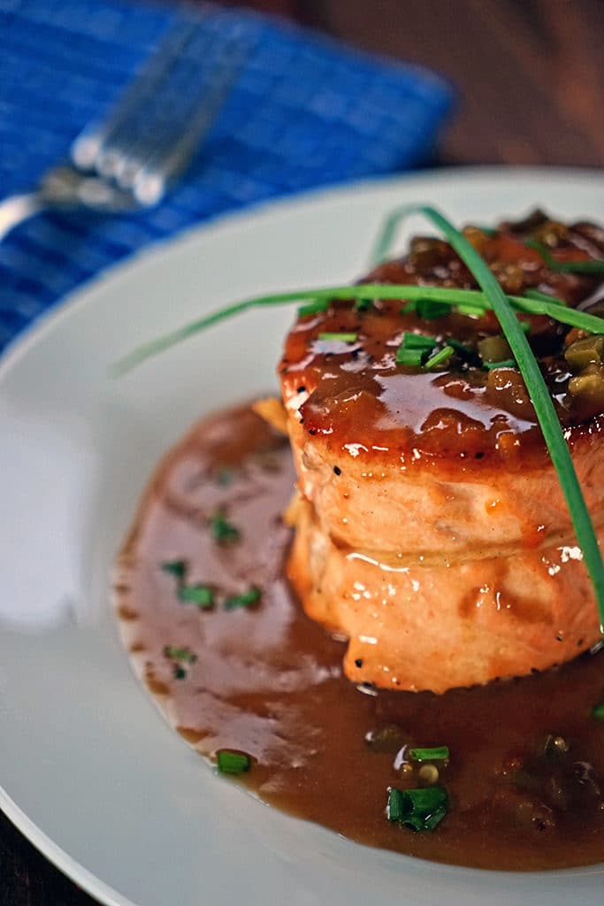 Pan Seared Salmon with Apricot Jalapeno Butter Sauce