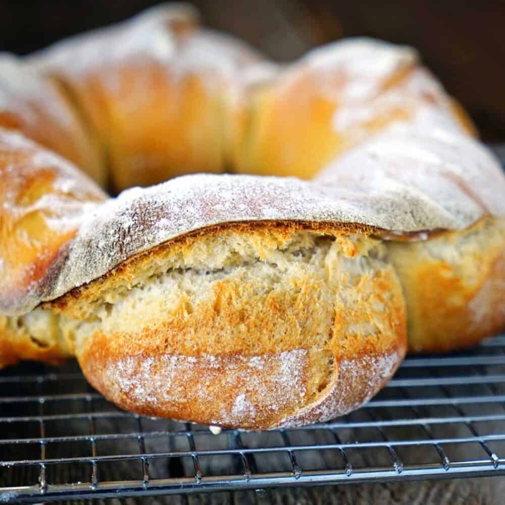 Sourdough couronne bread is a ring of small sourdough rolls