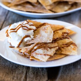 Churro Chips with Whipped Cream and Dulce de Leche. www.keviniscooking.com