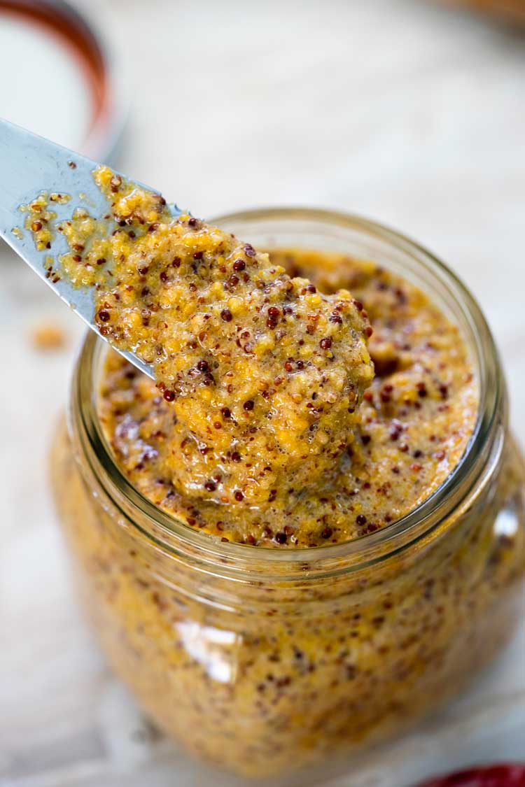 This Whole Grain Mustard is super easy to make, you know what goes in it and probably have everything in your pantry. With beer to bump up the flavor!