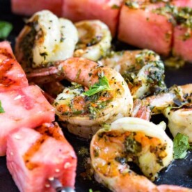 These super easy to make Watermelon and Grilled Shrimp Skewers are quick on the grill and on the plate in minutes. The watermelon rocks, so good! www.keviniscooking