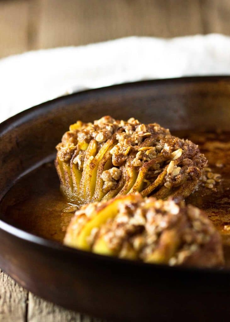 baked apple halves topped with oat streusel