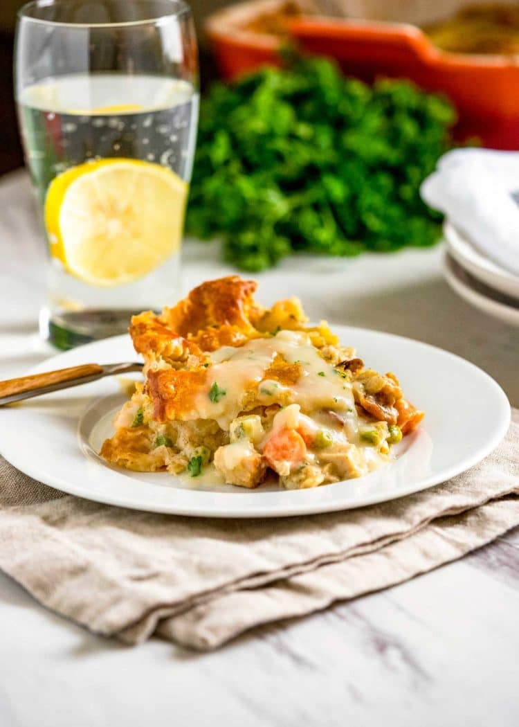 plated serving of leftover thanksgiving turkey casserole