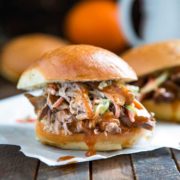 A close up of a southern pulled pork slider