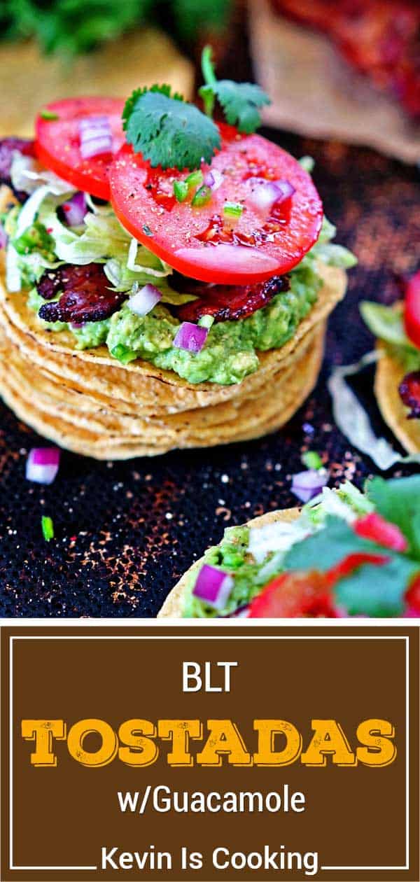 stacked BLT tostada with guacamole