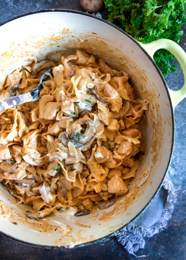 A classic comfort food staple with Russian origins, this stroganoff gets a makeover using tender chicken instead of beef strips, is served with egg noodles in a creamy mushroom sauce that’s all made in one pot.  keviniscooking.com