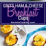 I love a big Sunday breakfast and these Grits Ham and Cheese Breakfast Cups are a perfect way to have it all. Eggs and cheese get whipped into cooked grits and poured into a muffin pan lined with slices of sweet ham. So easy!