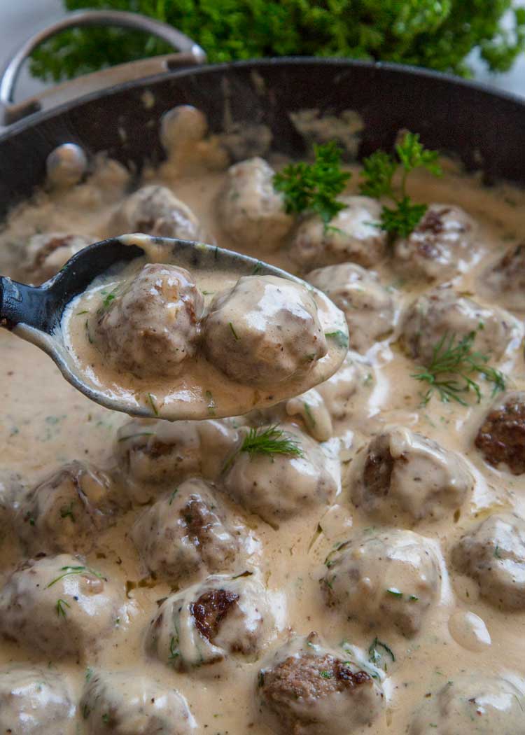 Swedish Meatballs with Gravy in a spoon