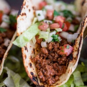 close up of ground beef taco