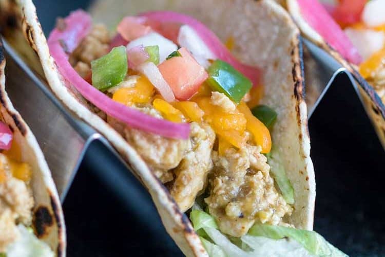 A close up of a plate of ground Chicken Taco