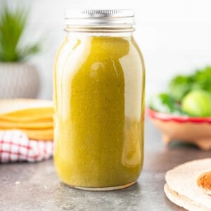 jar of homemade green enchilada sauce