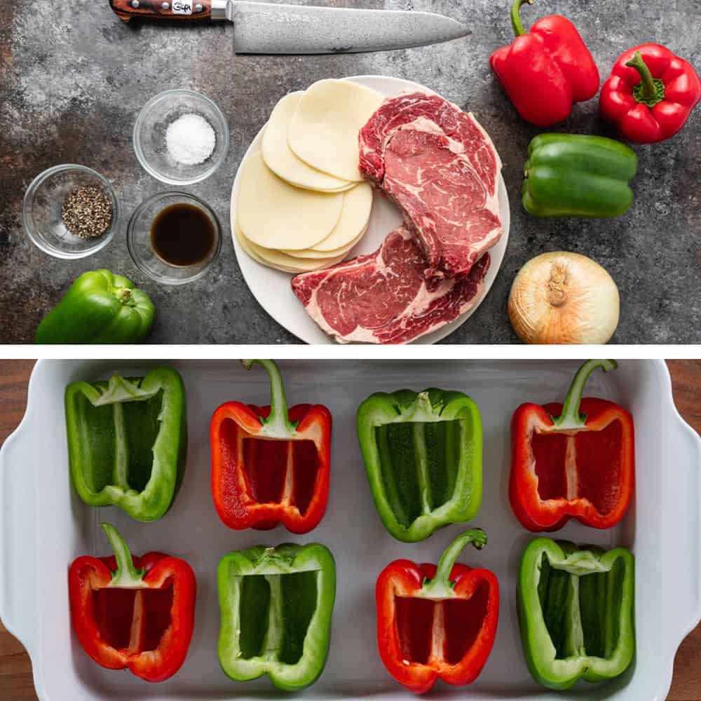 prep photo to make philly cheesesteak stuffed peppers