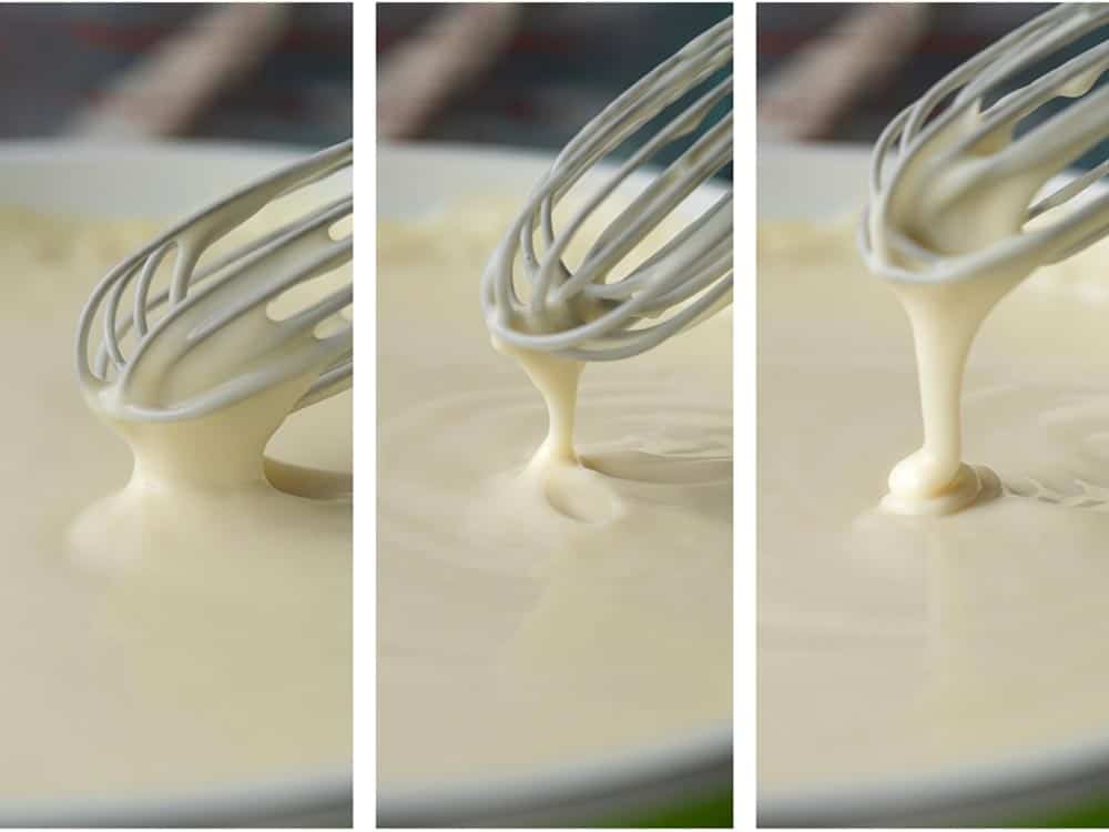 photo collage shows whisking a white mother sauce