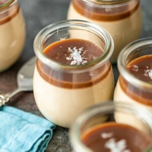 several glass jars of Butterscotch pudding