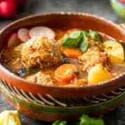 bowl of mexican albondigas meatball soup