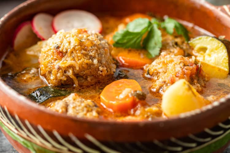 bowl of mexican albondigas meatball soup
