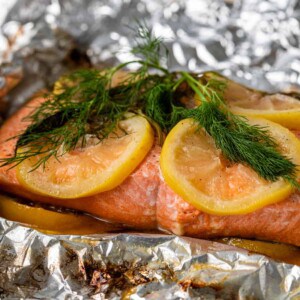 close up showing how to grill salmon in foil