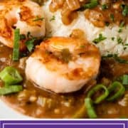 titled image for Pinterest shows closeup of shrimp etouffee recipe