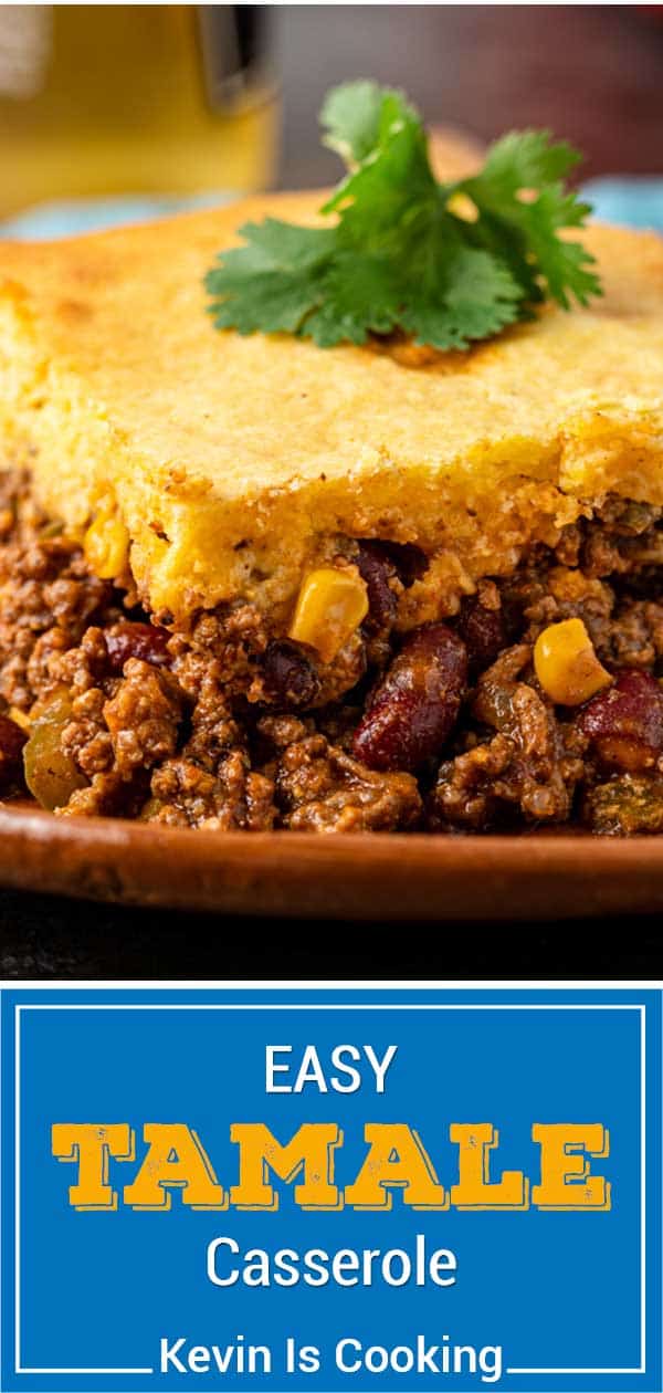 titled image of tex mex ground beef casserole with cornbread topping