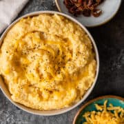 overhead: bowl of creamy cheese grits