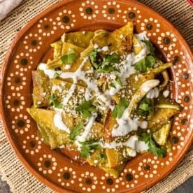overhead: plate of chilaquiles verdes