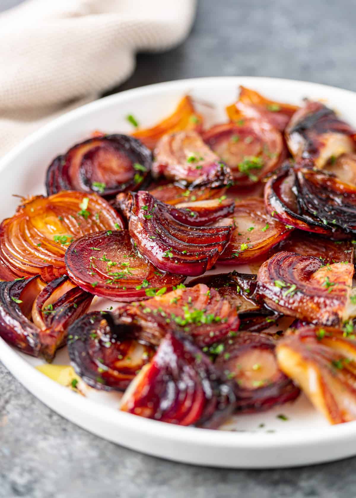 sideview of Roasted Red Onions