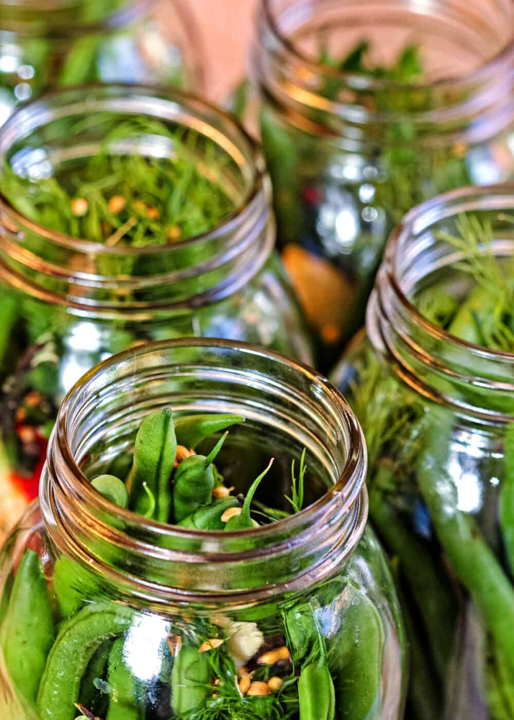 glass jars with green beans