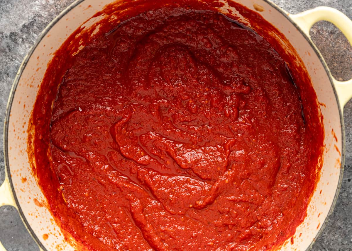 red sauce in a pan