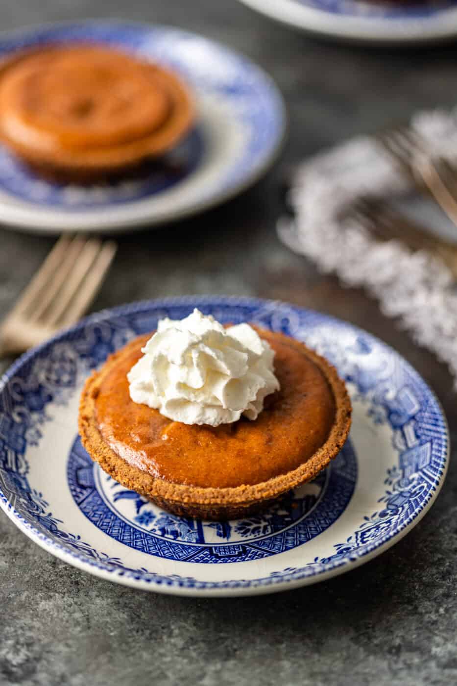 whipped topping on mini pumpkin pie