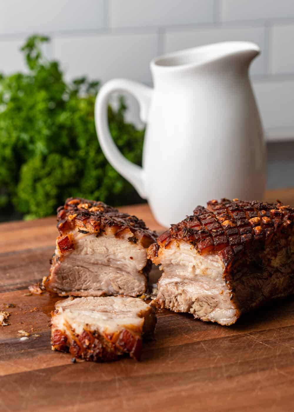 halves of roasted pork belly