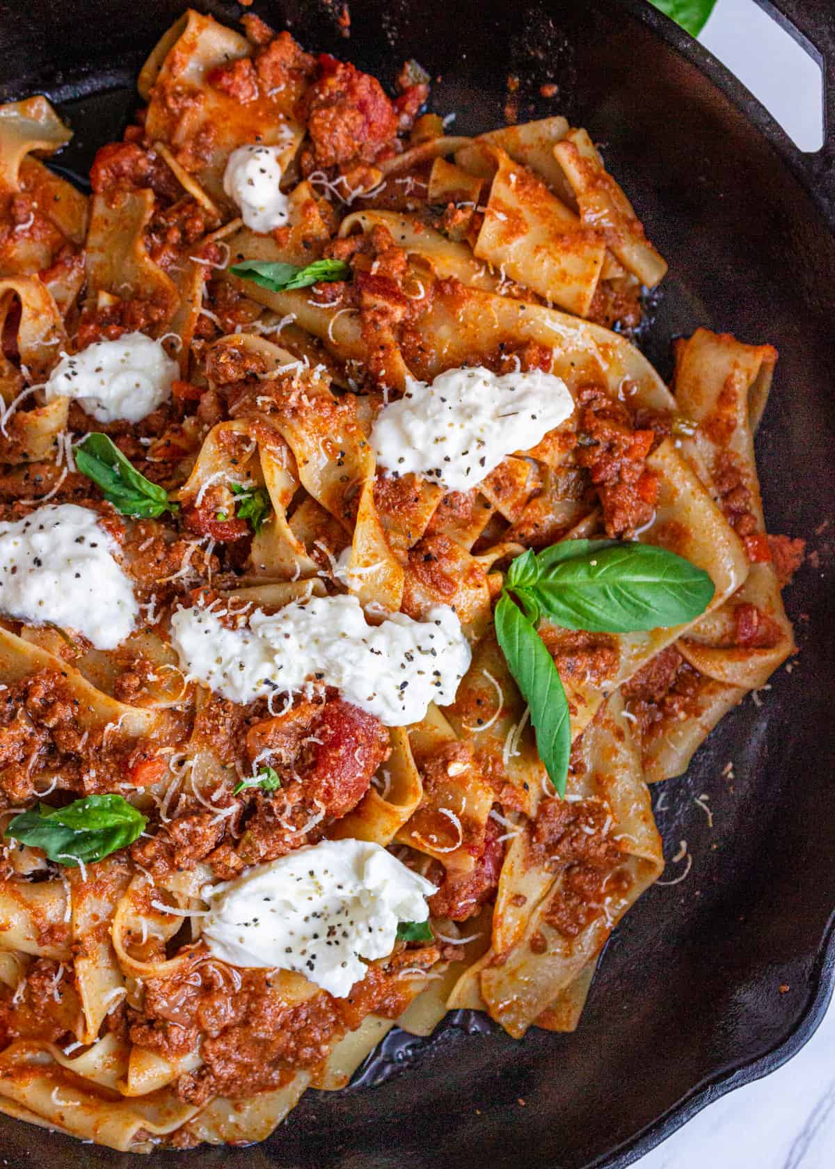 skillet with Tagliatelle Bolognese