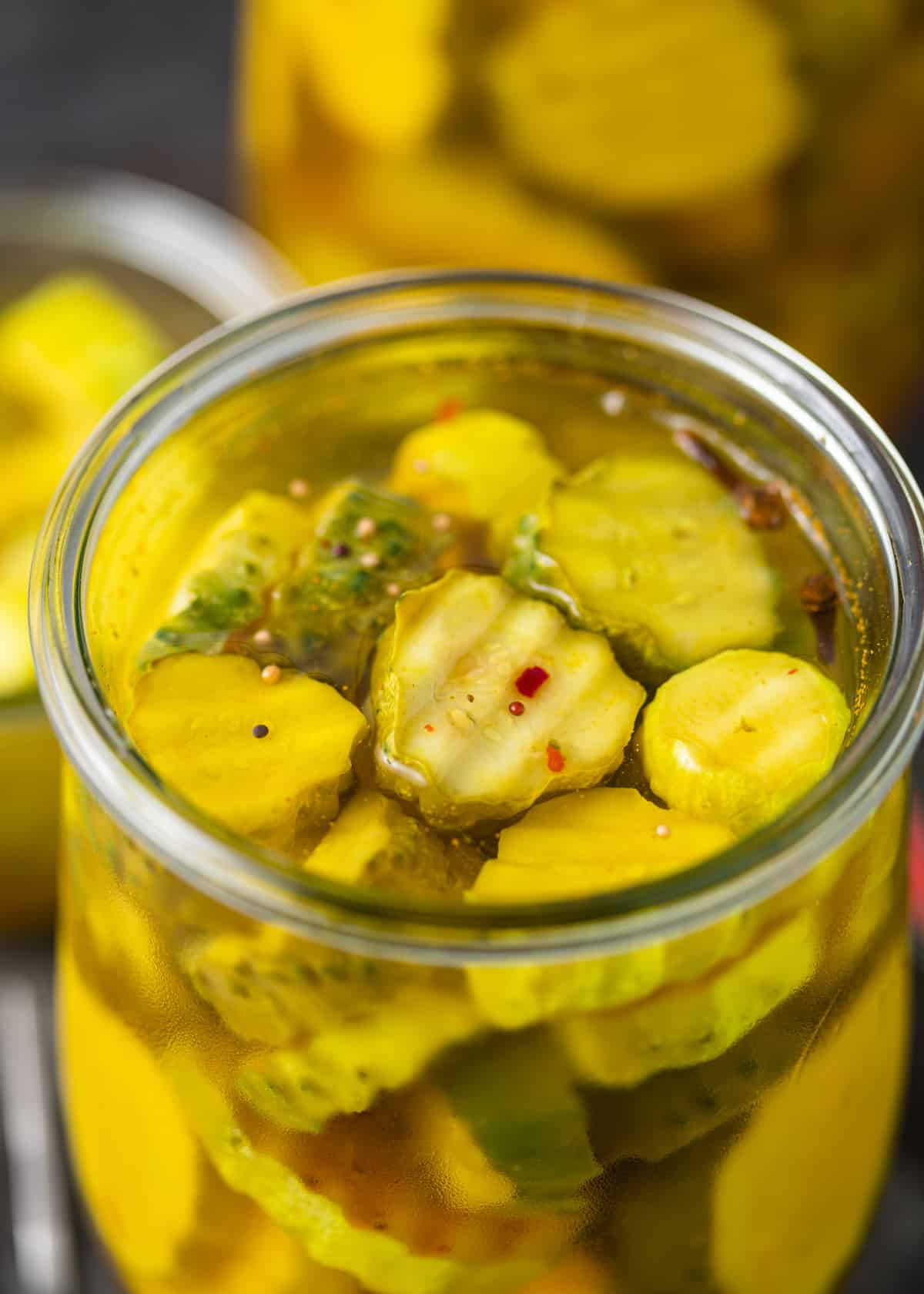 closeup: quick pickles in a glass jar