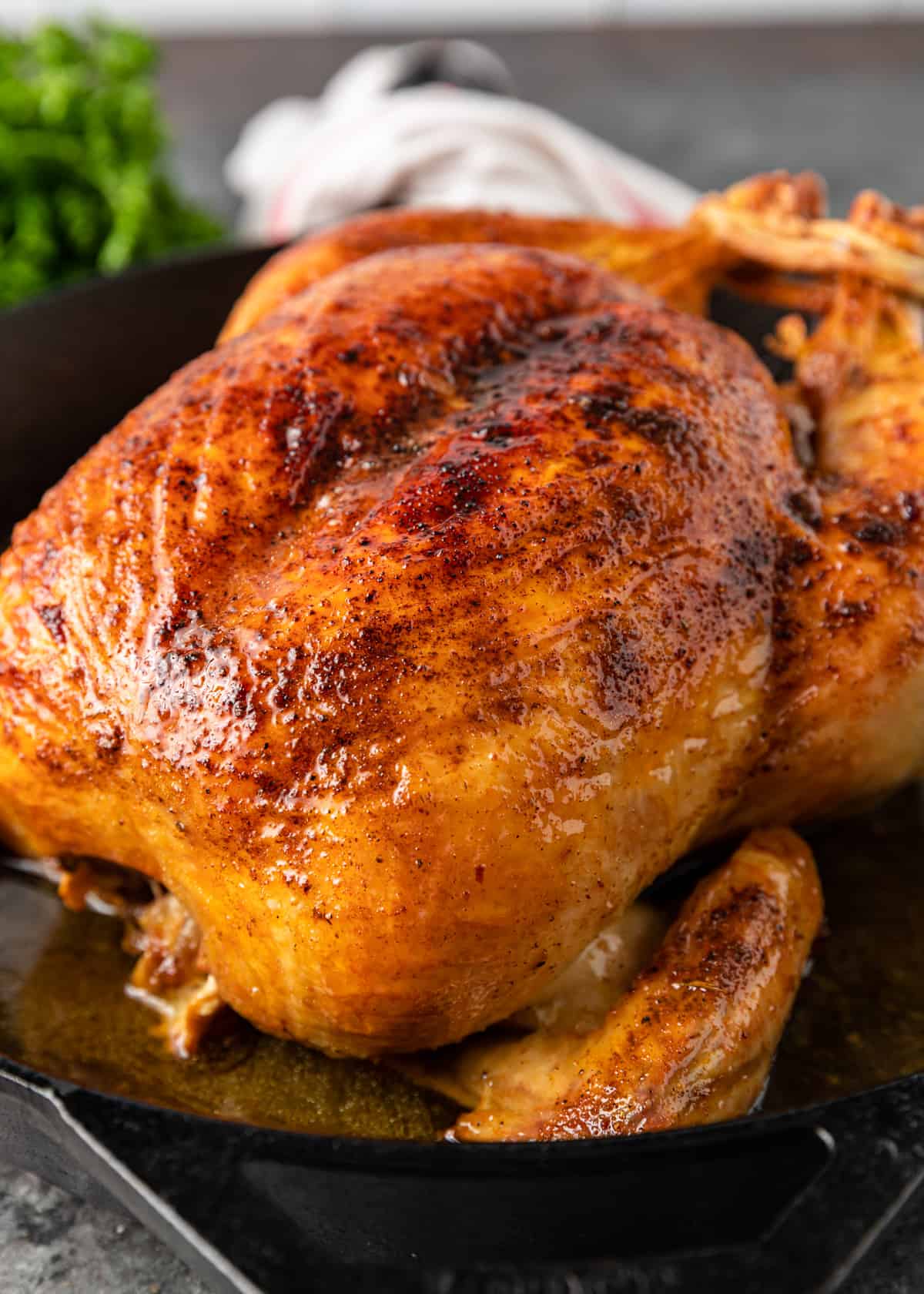 closeup of roasted chicken