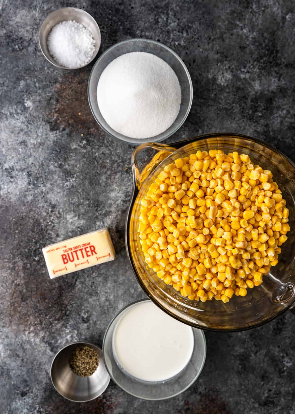 overhead: ingredients needed to make this creamed corn recipe