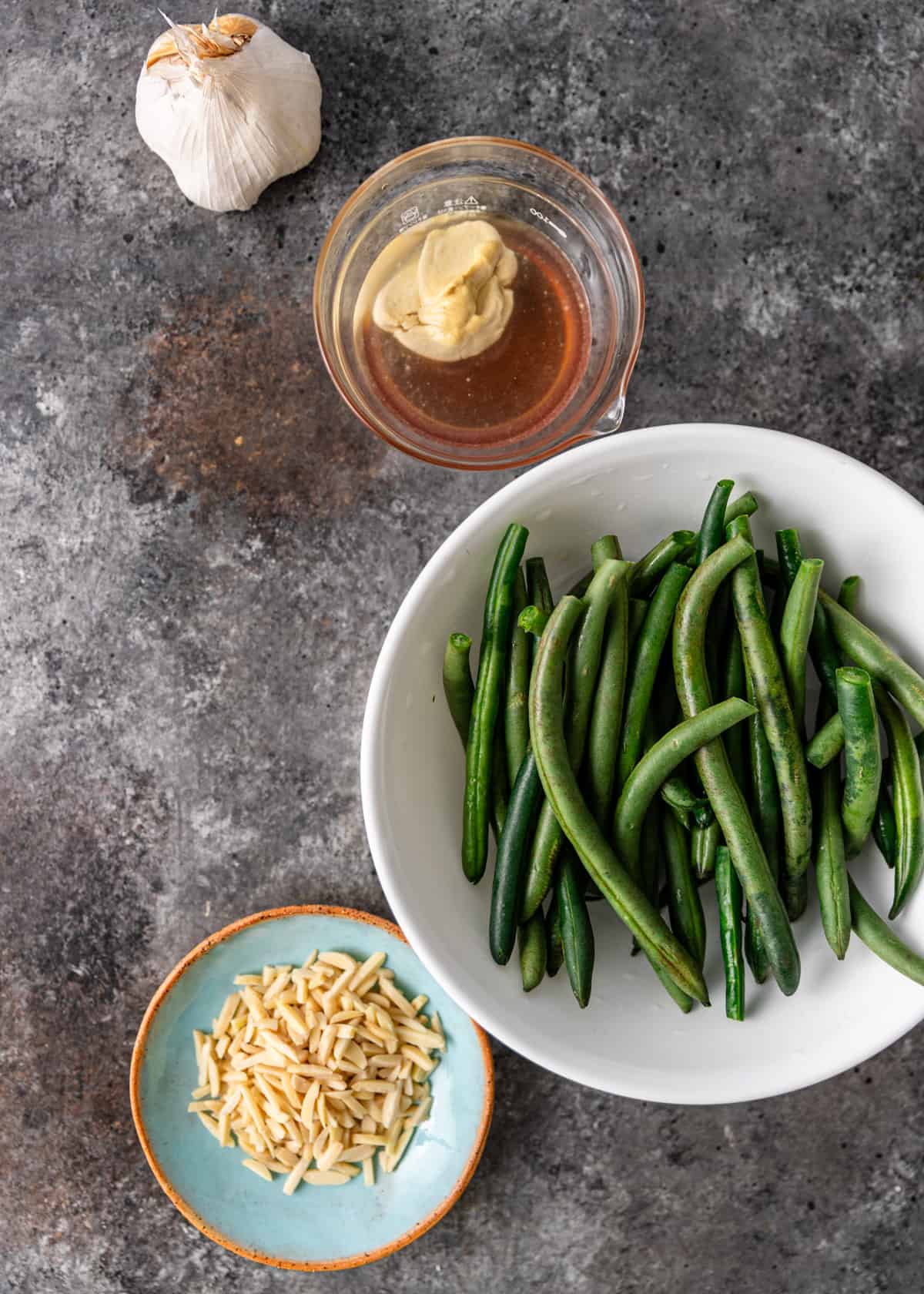 overhead: ingredinets for this green bean salad recipe