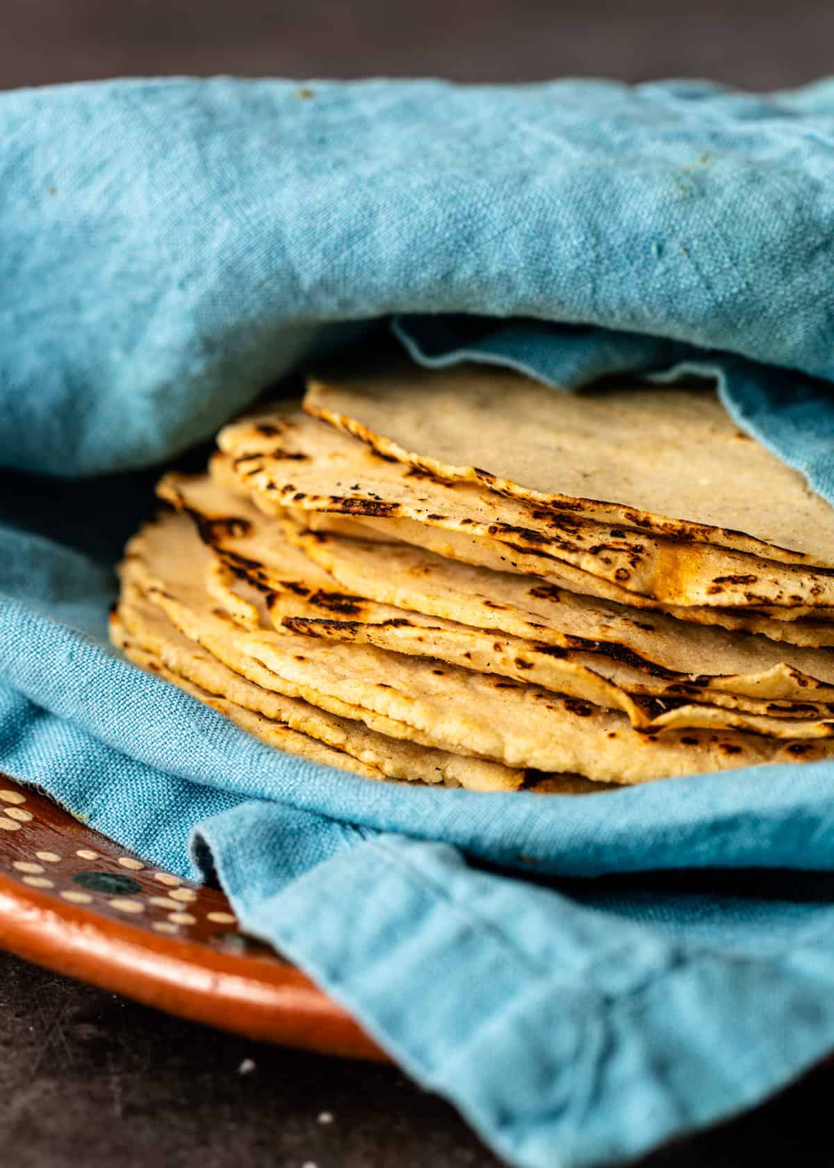side view: stack of my corn tortilla recipe 